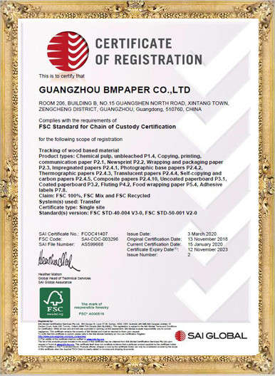 चीन GUANGZHOU BMPAPER CO.,LTD प्रमाणपत्र